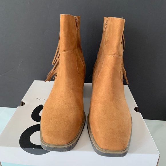SO Women’s Old Fashion Fringe Western Ankle Boots, Cognac, Size 9.5, New in Box - Picture 5 of 10